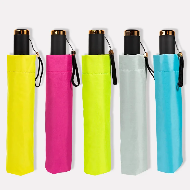 

TIANQI 21-Inch Solid Color Three-fold Umbrella Ultra-Light Vinyl Candy Business Manual Folding Umbrella Top Grade Eight Bone Bou