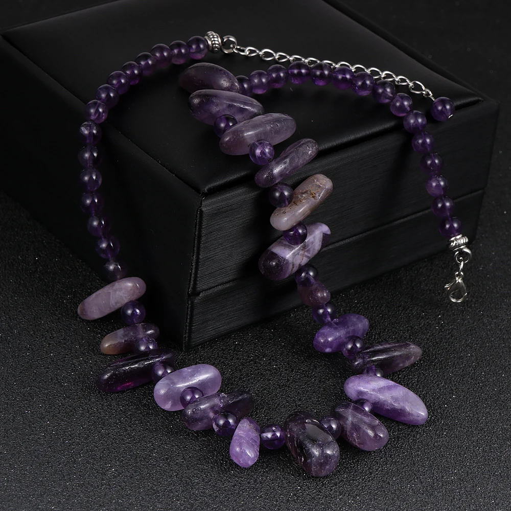 Women Natural Stone Amethysts India Onyx Lapis Lazuli Necklace Irregular Beaded Stand Stand Clavicle Chain Chokers Party Jewelry