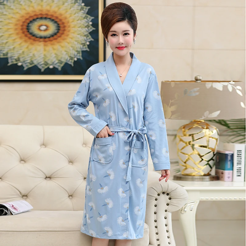 

Autumn and Winter Cotton Long Sleeve Robe Women Bathrobe V-neck Cardgan Loose Elegant Nightgown L-3XL Ladies Robe