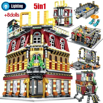 

5-in-1 USB Light Nightclub House Model Building Blocks City Street View Series Figures Bricks Educational Toys for Children