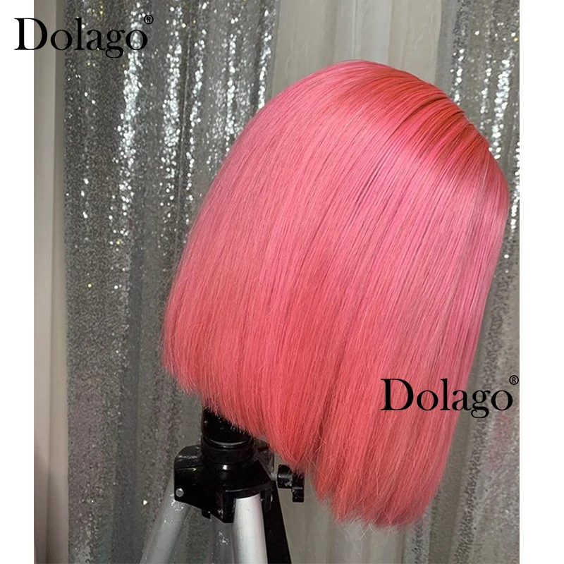 Светильник, розовый короткий парик, цветной парик из человеческих волос, прозрачный кружевной медовый блондин, бразильский парик из Dolago
