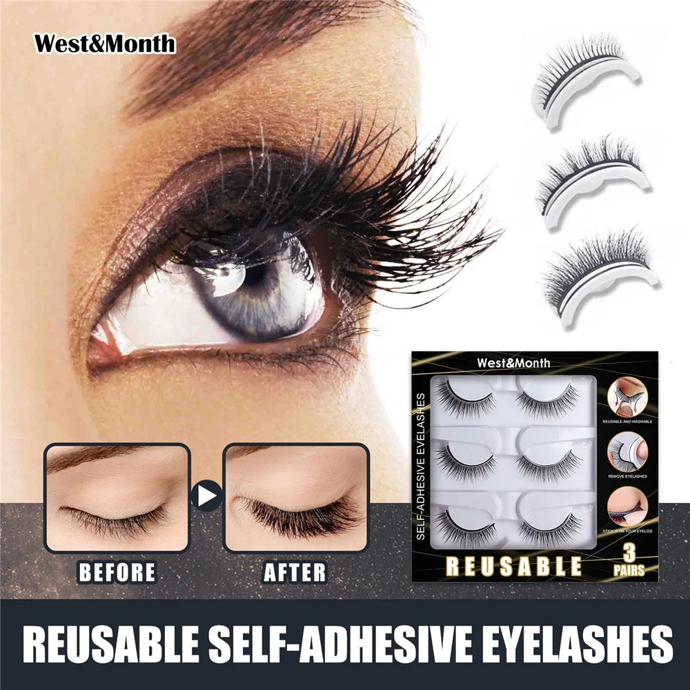 13PairsSelfAdhesiveEyelashes3DNaturalMinkHairWispyFalse