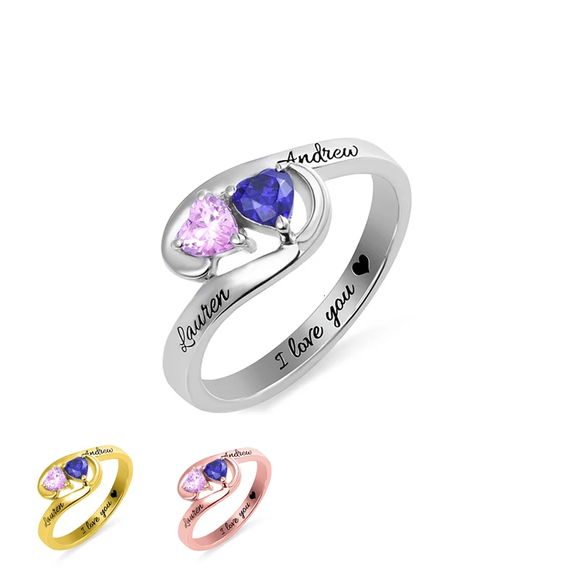 

JrSr New Personalized 925 Sterling Silver Birthstone custom Ring engraving name diy Ring Women Unique Design gifts Free Shipping