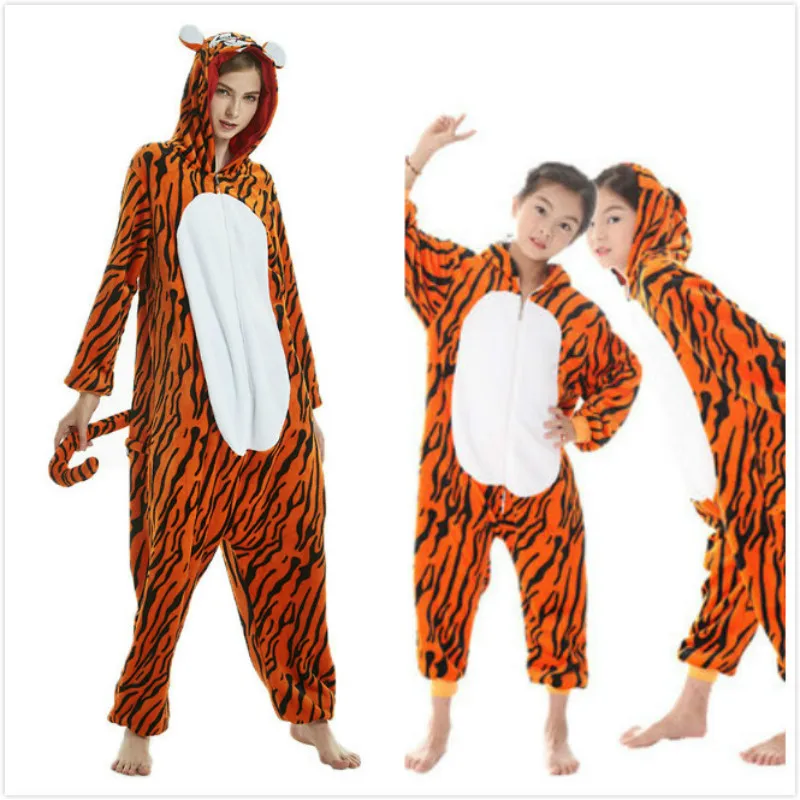 Yellow Tiger Family Matching Outfit Baby Boy Girl Pajamas Unicorn Winter Women Pyjamas Cartoon Animal Onesie Kigurumi Kids Sleepwear Jumpsuit - Цвет: Yellow Tiger