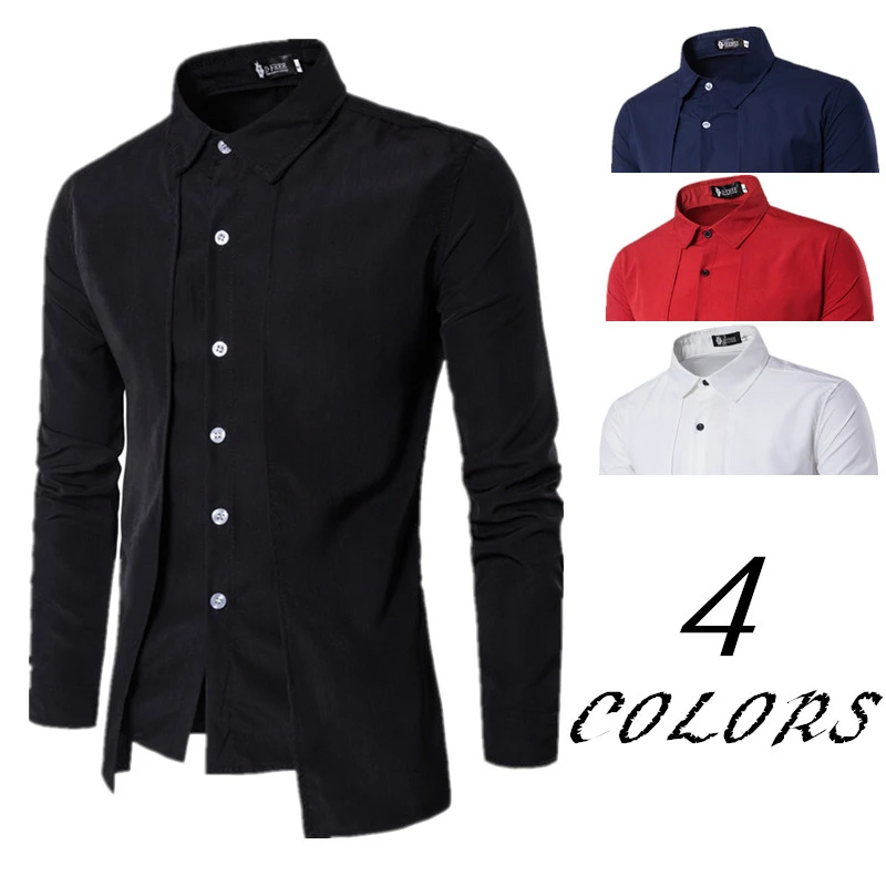 2019 Men's Shirts Casual Fake Two Piece Brand Bussiness Dress Shirts Autumn Solid Cotton Formal Clothing Long-Sleeved Top-blouse 2019 Men's Shirts Casual Fake Two Piece Brand Bussiness Dress Shirts Autumn Solid Cotton Formal Clothing Long-Sleeved Top-blouse