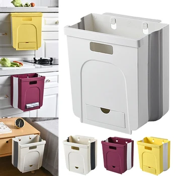 

8L Wall Mounted Foldable Trash Can Door Hanging Folding Garbag Bucket Kitchen Bathroom living room Waste Basket @LS