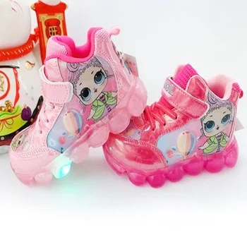 

LOL Surprise Dolls LED Flashing Lights Women Sport Shoes Girls Cute Cartoon PU Children's Leisure Non-slip Sports Shoes 2B21