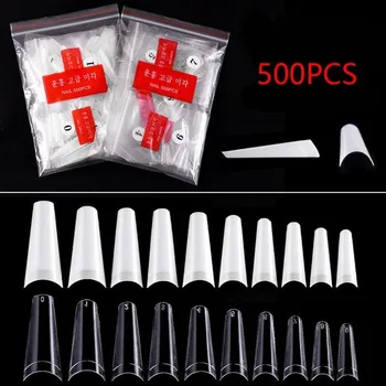 

500Pcs Natural Clear French Half Cover Nail Tips Ballerina Nails Long French Fake Nail Artificial Nail Art Acrylic Manicure Tool