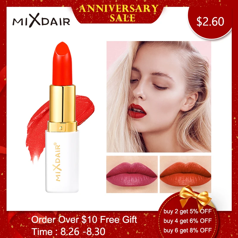 

MIXDAIR 6 Colors Velvet Lipstick Matte Waterproof Long Lasting professional wholesale Beauty makeup Matte Lip cosmetics