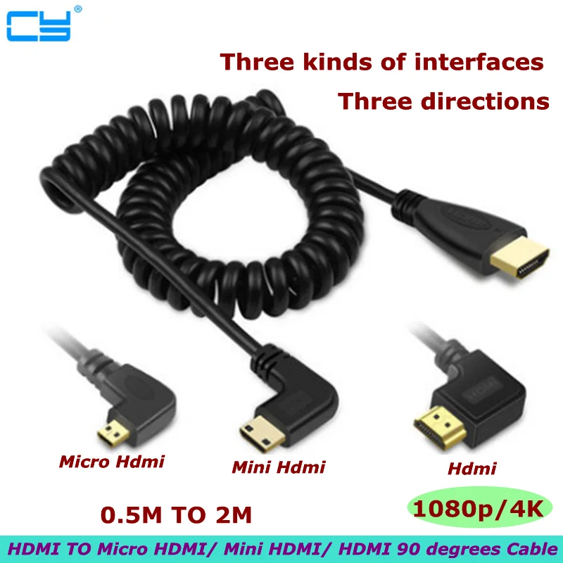 2 м HDMI-совместимый с правым и левым углом Mini HDMI Micro штекер-штекер эластичный