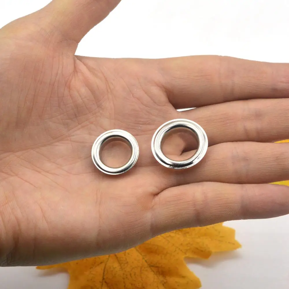 Eyelet Grommet Ring Kit 30sets 12mm 14mm Brass Material Silver Flat Edge Grommet Eyelet With Washer Fit Leather DIY Craft Shoes Belt Cap Accessories