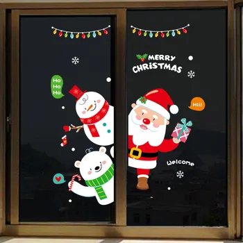 

45*60cm 2019 New Year Santa Claus Pull Train Glass Window Christmas Decorations for Home Decorative wall Stickers Navidad Natal