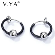 V. YA новые модные круглые серьги из нержавеющей стали в стиле панк, хип-хоп, для мужчин и женщин, ювелирные изделия черного и серебряного цвета