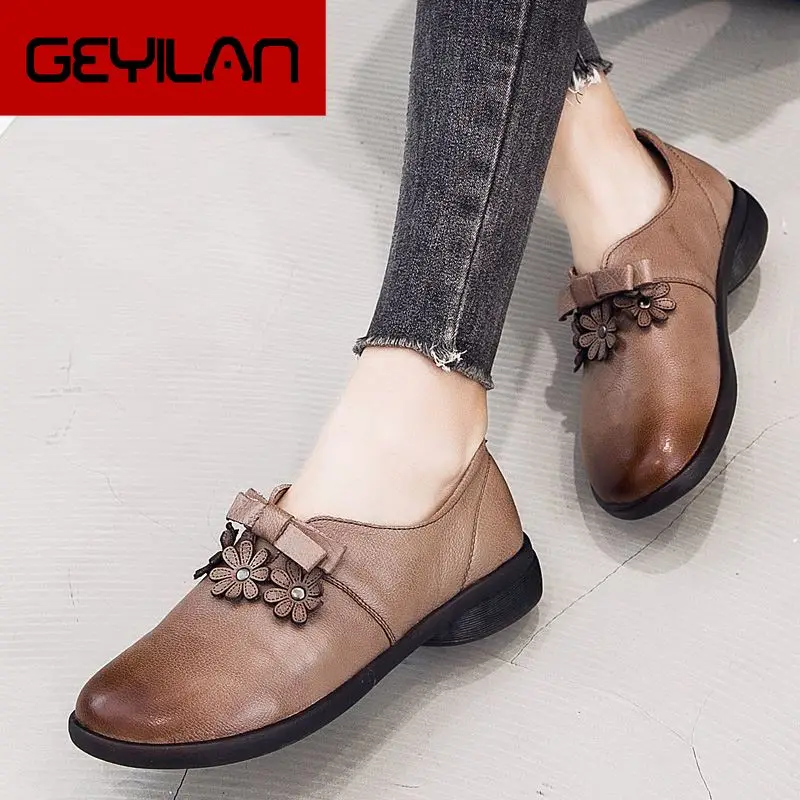 

Women's Flats Handmade Shoes 2019 Spring Autumn Genuine Leather Ladies Shoe Flat Shoes Women Leather Retro Shoe