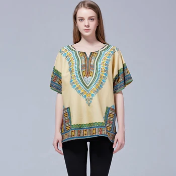 

African Top Shirt 100%Cotton Dashiki African Clothes Bohemian Traditional Printing Elegant Cream Color