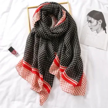 

New style Chinese Classic silk autumn and winter lady fashion beach Colour matching foulard shawl women Dot print cotton scarf