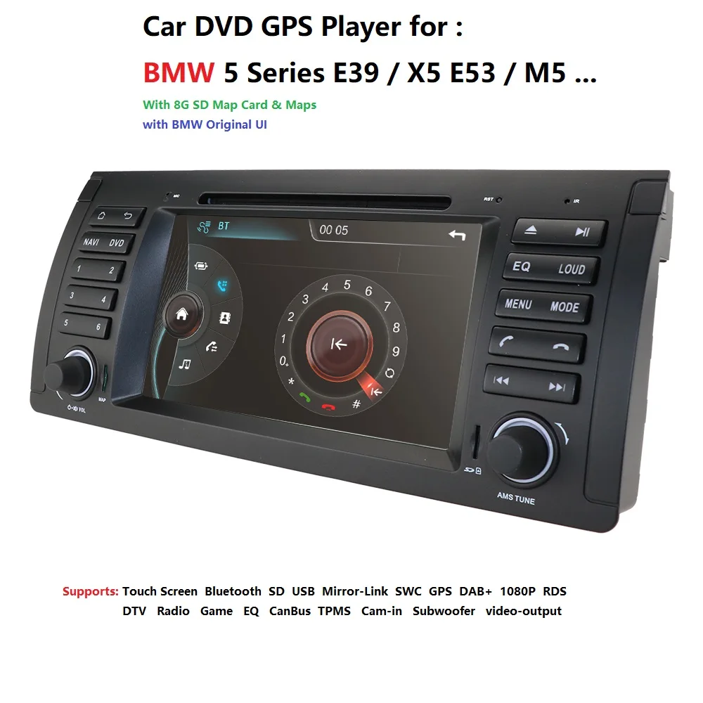 Excellent Car Multimedia player for BMW 5 Series E39 E53 X5 M5 GPS Navi RDS SD USB DAB+ Radio DVB-T TPMS Sterring wheek control Mirrorlink 2