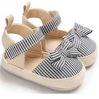 New Summer Newborn Infant Baby Boys Girls Shoes Non-Slip Canvas Stripe Bowknot Toddlers Newborn Infantil Sandals 3