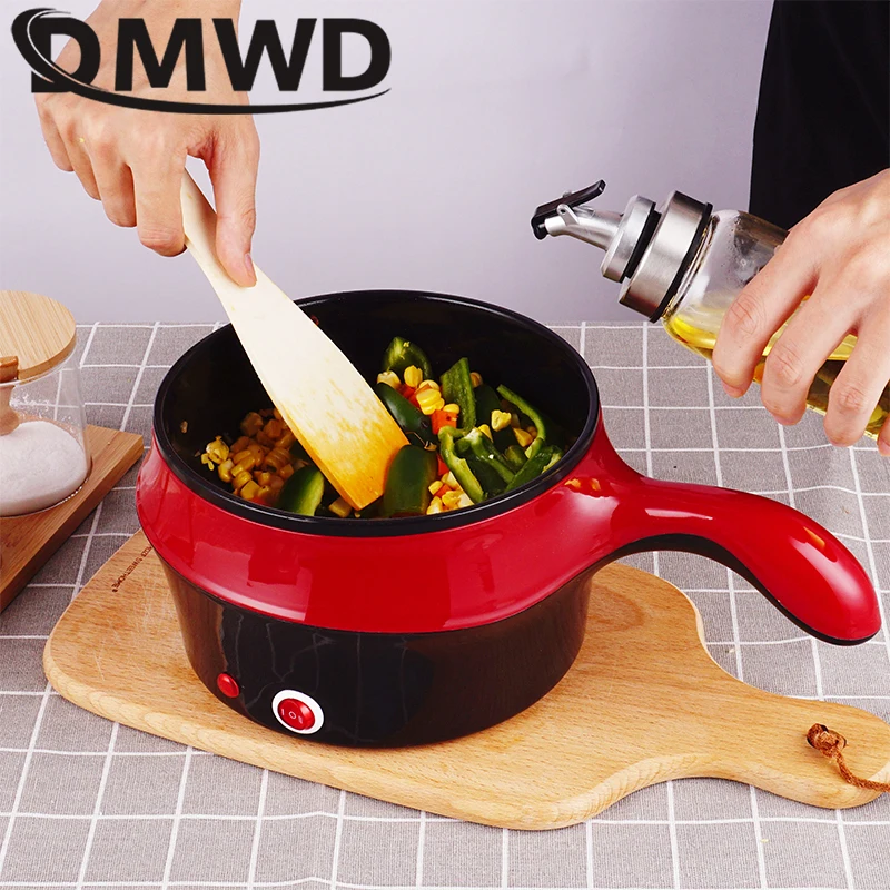 1360W 5L Electric Frying Pan,Square Multi Cooker Hot Pot with Glass Lid Non-Stick Surface and Cool Touch Handles,Red 