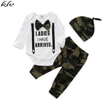 

3pcs Newborn Baby Boys Romper Camo Pants Hat Infant Cotton Outfits 0-18M Set