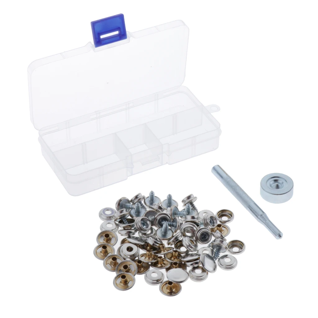 20 Sets Canvas Tarp Snap Button Boat Cover Upholstery Screw Fastener & Setter