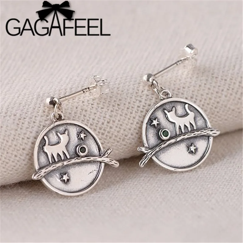 GAGAFEEL S925 Стерлинговое серебро Симпатичные серьги-гвоздики с круглой подвеской простые Мультяшные серьги-кошки для женщин ювелирные изделия