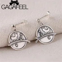 GAGAFEEL S925 Стерлинговое серебро Симпатичные серьги-гвоздики с круглой подвеской простые Мультяшные серьги-кошки для женщин ювелирные изделия