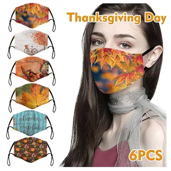 

6pc Mask Adult Unisex Reusable Face Masks Thanksgiving Maple Leaf Print Mascarillas Washable Breathable Protective Mouth Mask
