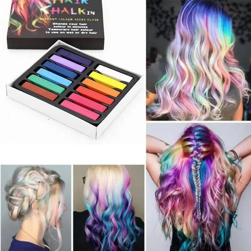 

12 Colors Non-Toxic Temporary Salon Kit Pastel Hair Color Chalk Pastel Chalk Use for Hair Hot