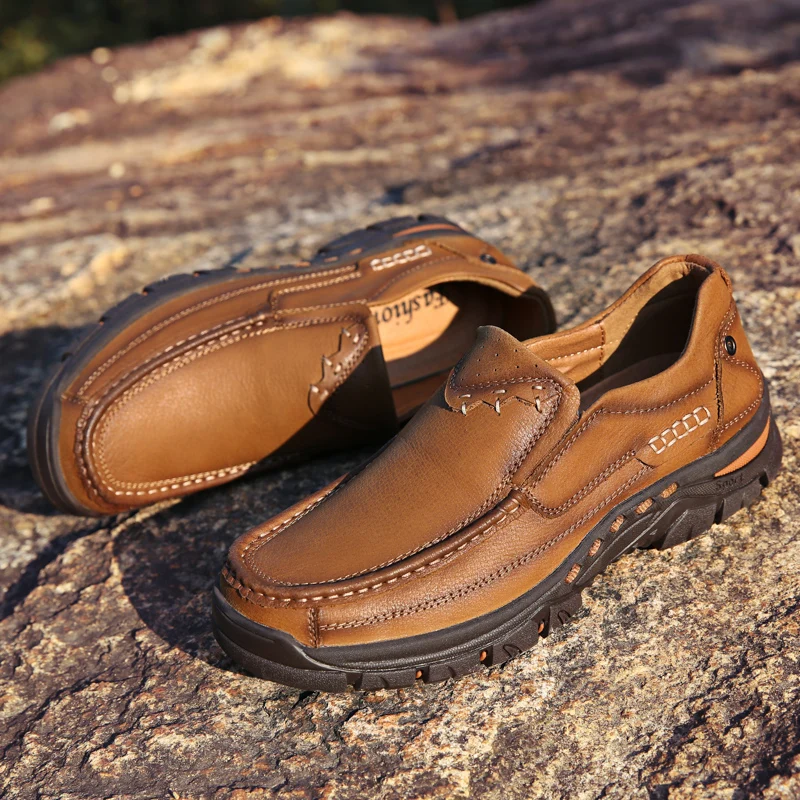 Men Comfortable Genuine Leather Shoes slip on loafers Causal breathable Chaussures Outdoor Flats mocasins | Обувь
