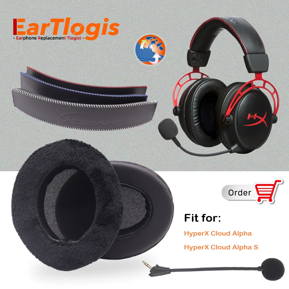 EarTlogis Velvet Replacement Parts for HyperX Cloud Alpha, S Headset