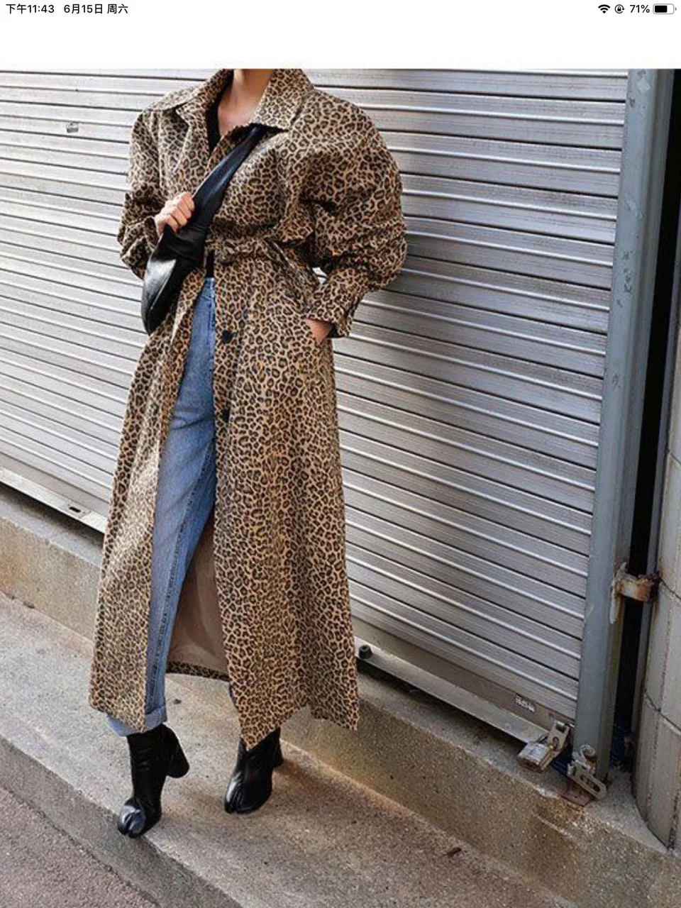 Spring Autumn South Korea New Leopard Print Windbreaker Single Breasted Long Coat Women's Windbreaker Plus Size Women Coat