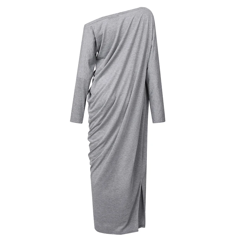 Fashion 5XL Women Maxi Dress Celmia Sexy Off Shoulder Long Dress Autumn Solid Long Sleeve Casual Split Hem Robe Plus Size Dress