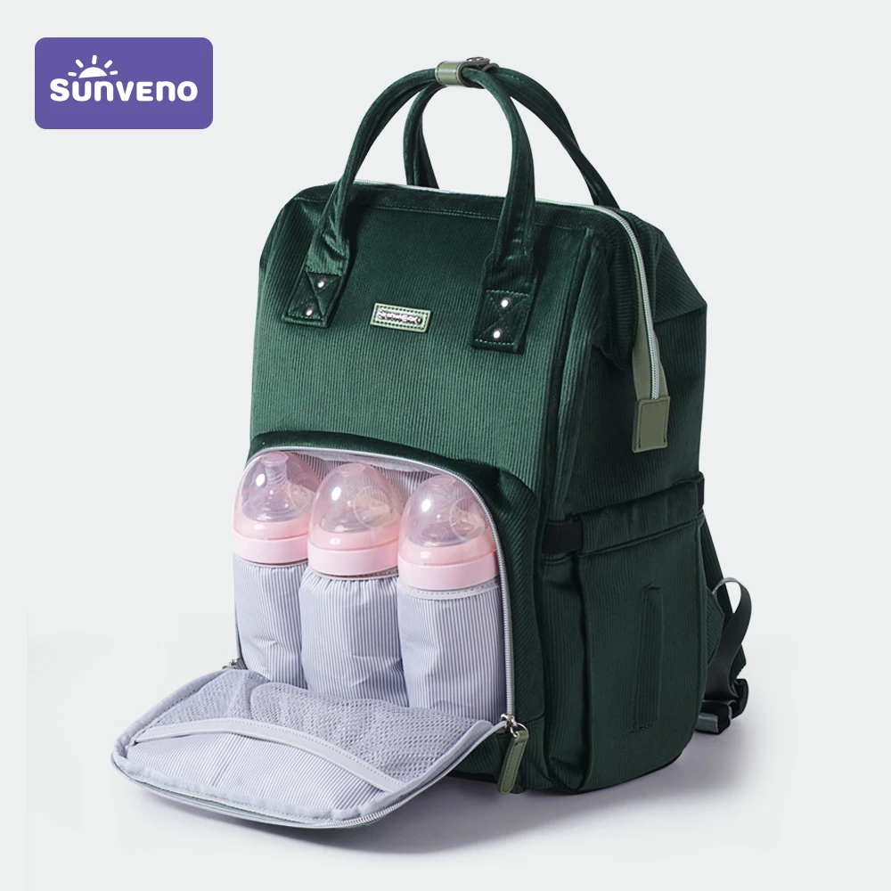Sunveno-Bolsa de pañales para bebés, mochila de mamá, bolso de viaje, organizador de cochecito, bolsillos de aislamiento, bolsillo de seguridad trasero, anillo en D para cochecito