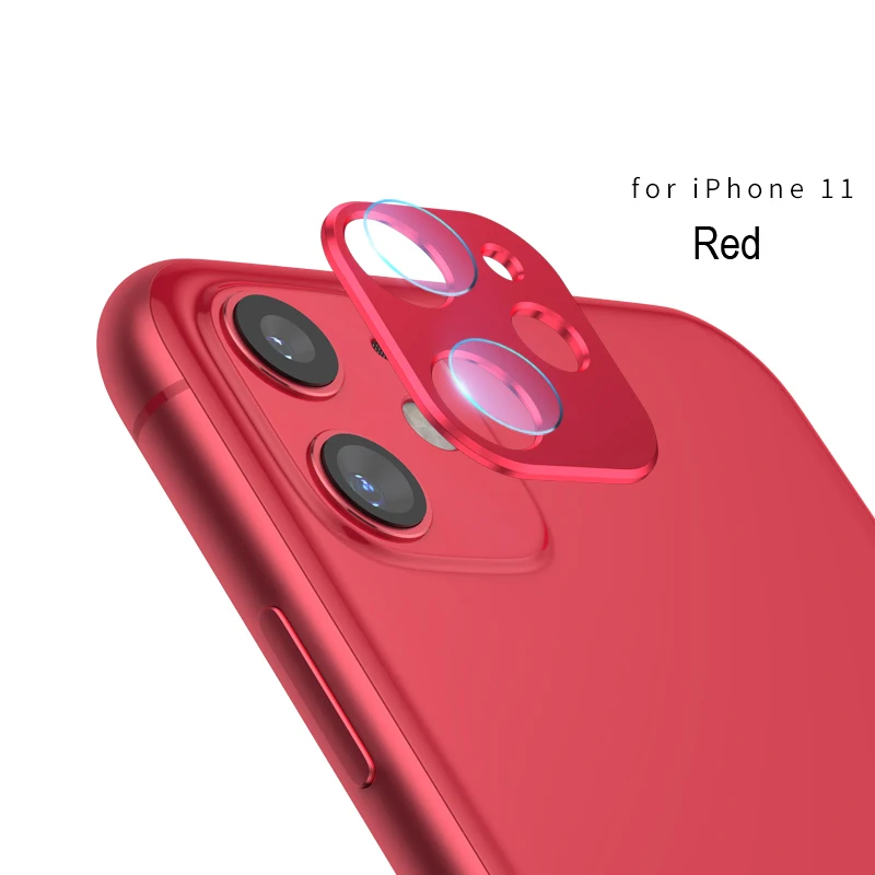 For iPhone 11 Pro Max Camera Screen Protector Glass+ Lens Protection Case for iPhone 11 Pro Metal Back Ring Cover 2 in 1 Bumper - Color: Red with Glass