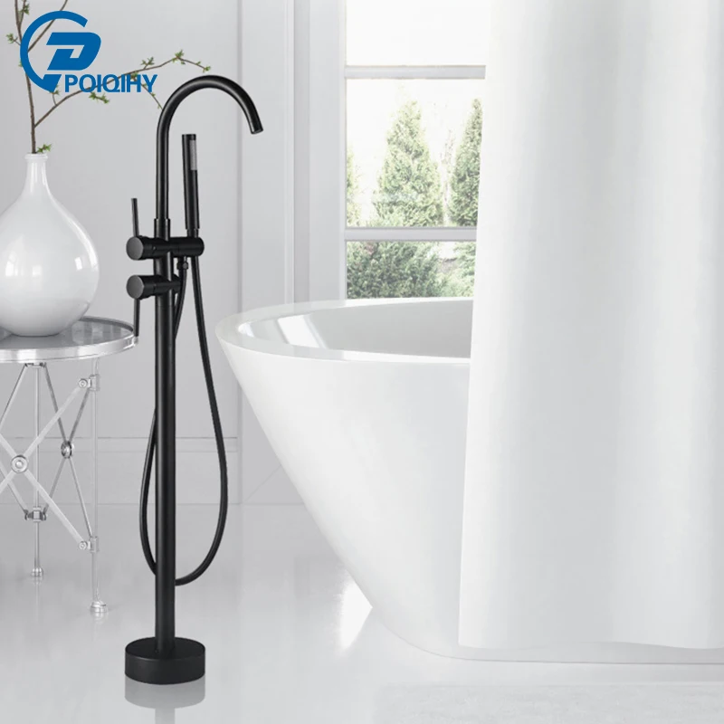 

Black Bronze Floor Mounted Bathtub Shower Faucet Multi-Colored Dual handle free standing Crane Swivel Spout Hot Cold Mixer Tap