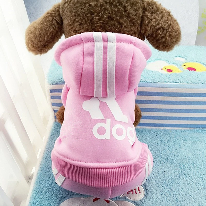 Pink Зимние теплые Pet Одежда с принтом в виде собак Мягкий хлопок четыре ноги толстовка с капюшоном для маленькие собачки Чихуахуа Мопс свитер Костюмы куртка для щенка - Цвет: Pink