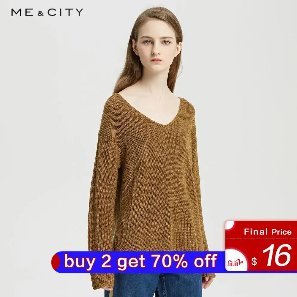 Me&ampcity New Wool Knitted Sweater Women V-neck Pullovers Spring Winter Basic Sweaters Elegant Comfortable warm | Женская одежда
