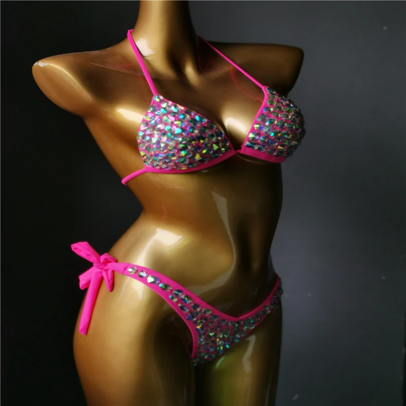 venus férias mais recente design de alta qualidade sexy menina strass rosa bling biquíni banho