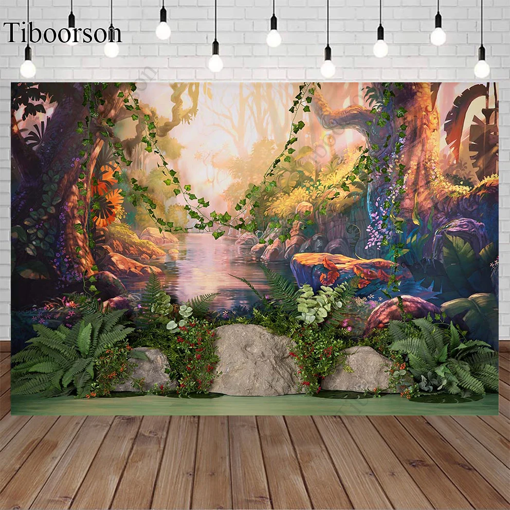 

Фон для фотосъемки новорожденных с динозавром в виде леса