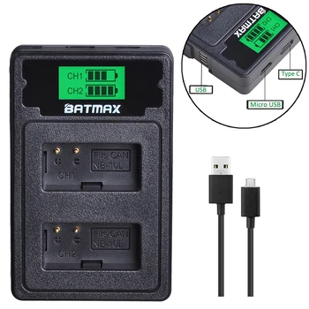 

Batmax NB-10L NB10L LCD Dual USB Charger with Type C Port for Canon G1X G15 G16 SX40HS SX50HS SX60HS SX40 SX50 SX60 HS