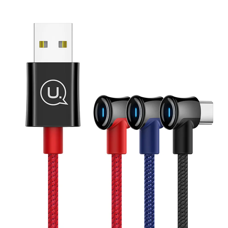 

USAMS Type C Cable auto power off Game cable 9V/2A 18W Fast Charging USB C Cable USB Wire 90 Degree for Samsung S10 S9 S8