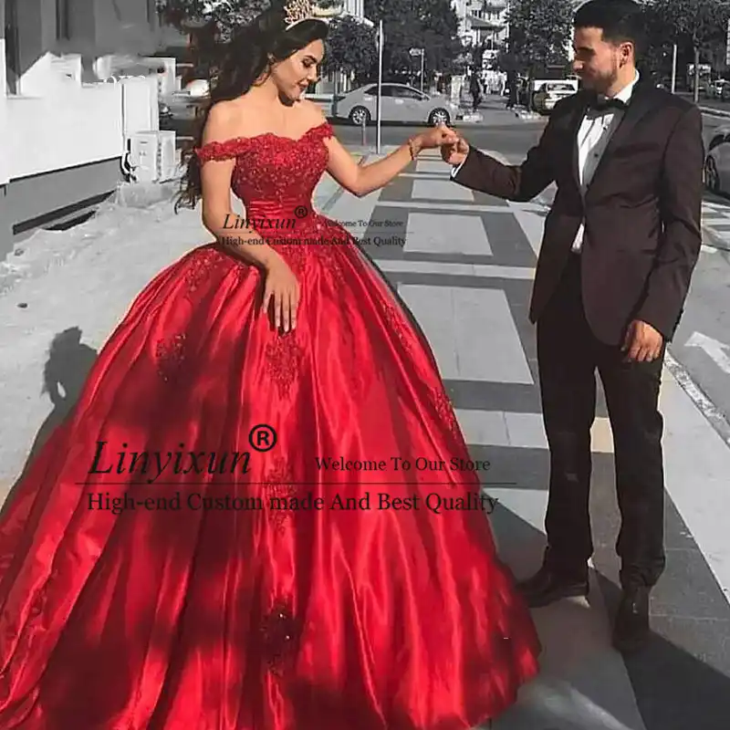 red off the shoulder quince dress