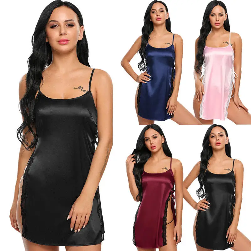 Woman Satin Silk Lingerie Lace Up Sexy Hot Erotic Babydoll Women Robe Dress Underwear Nightdress Sleepwear | Тематическая одежда и