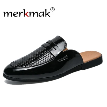 

Merkmak Fashion Summer Men Shoes Breathable Men Sandals Slip On Slippers Leather Hole Shoes Flat Men Lightweight Loafers