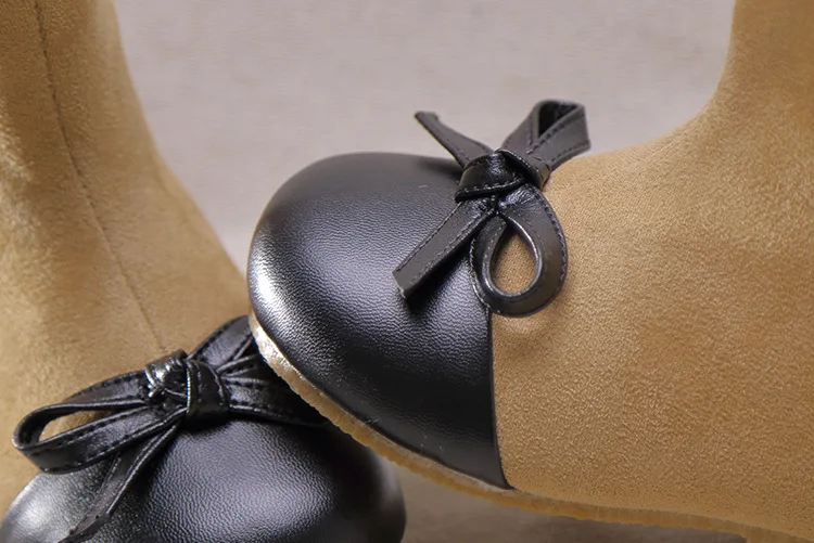 Claladoudou/14-16 см; брендовые модные детские зимние ботинки с теплым бархатным бантом; ботинки для девочек средней высоты; цвет хаки; высокие сапоги для девочек