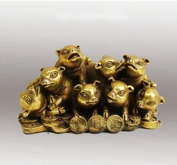 

YM 317 Copper Brass Collectible Chinese Decorated Copper Carved 8 pig Sculpture/Metal pig Statue