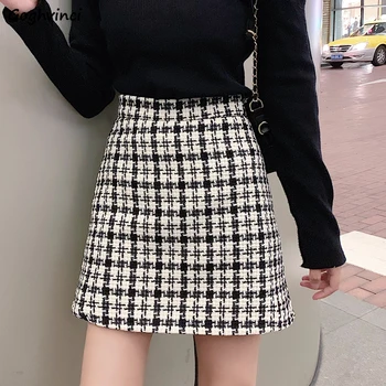 

Skirts Women Mini Plaid A-Line High Waist Slim Skinny Korean Style Elegant Office Lady Vintage Spring Fashion Chic Trendy Womens