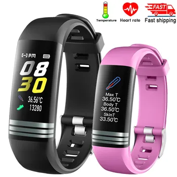

2020 Fitness Bracelet Body Thermometer Smart Bracelet Fitness Tracker Smart Watch Heart Rate Monitor Smart Band Watch Men Women