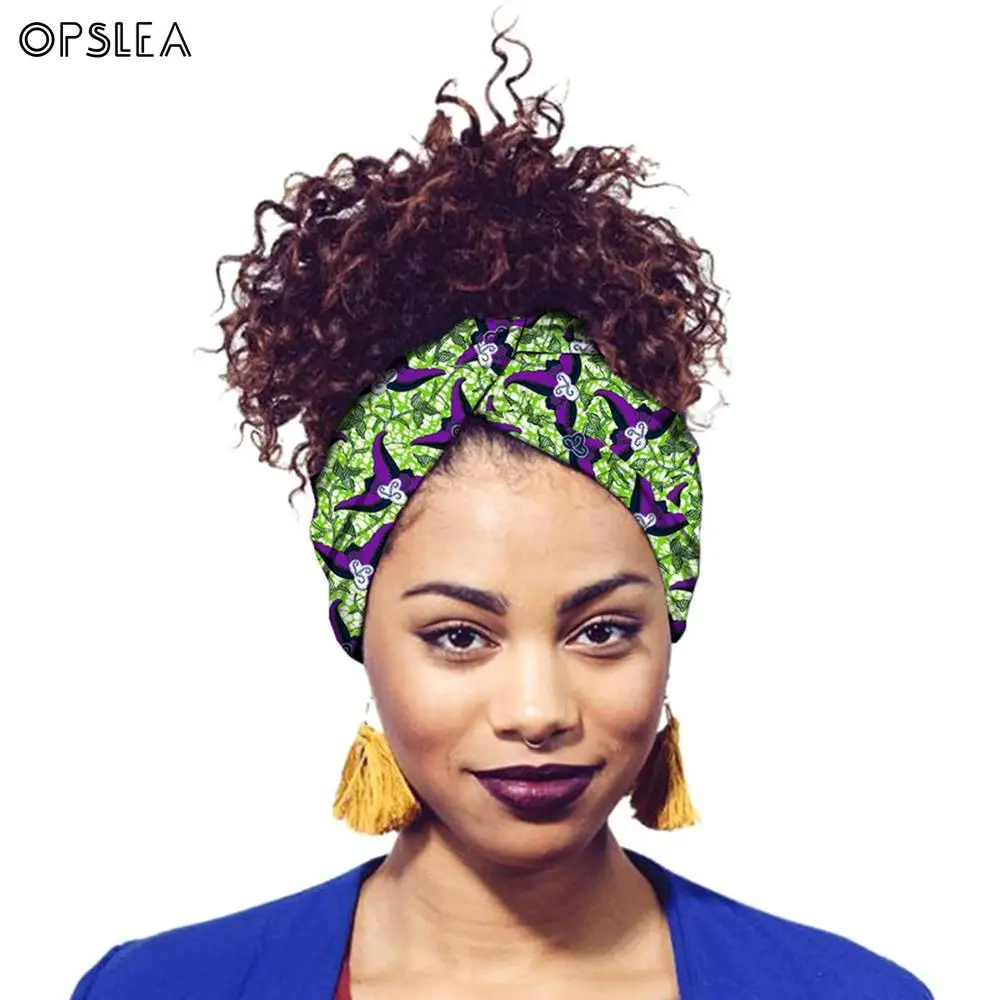 Opslea Dashiki African Women Print Cotton Turban Headband Hair Strap African Head Wraps Batik Dyeing Tribal Printed Headscarf